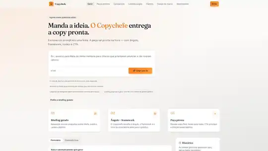 Tela inicial do Copychefe com o campo para descrever a peça